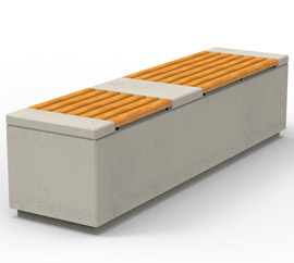 Druga wersja Ławki Relax wzbogacona o betonowe wstawki, wykonana w technologii betonu architektonicznego.